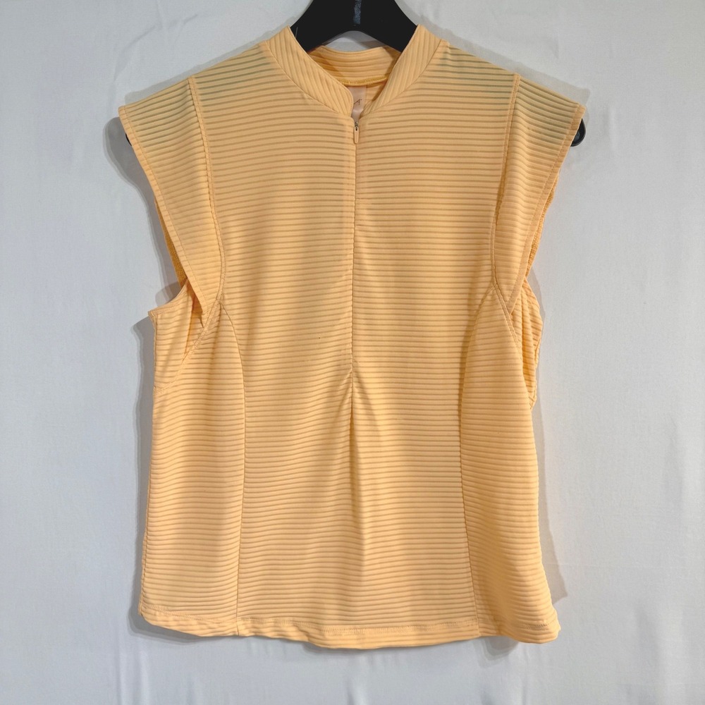 CALIA Golf Renew Polo Quarter Zip Top Peach Ribbed Cap Sleeve Womens Small NEW
